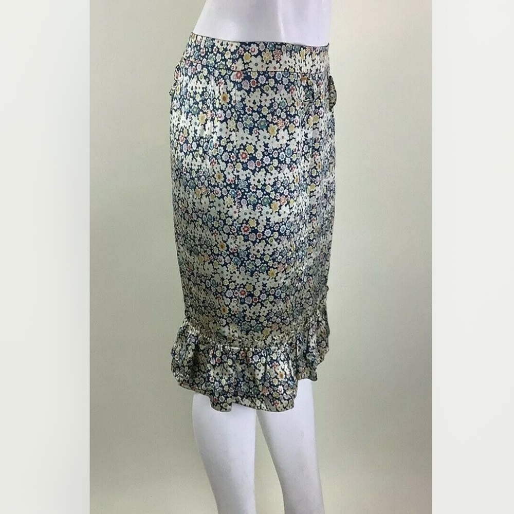 Marc Jacobs Sz 8 100% Silk Satin All Over Floral Print Skirt Multicolor - Picture 3 of 6